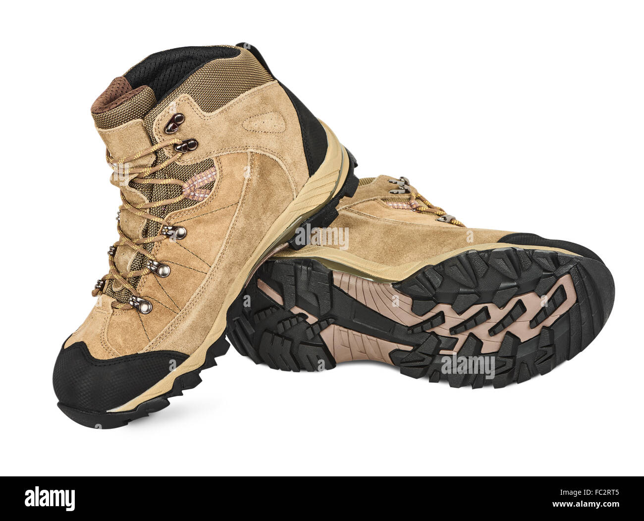 Suede outdoor hiking shoes on a white background Stock Photo