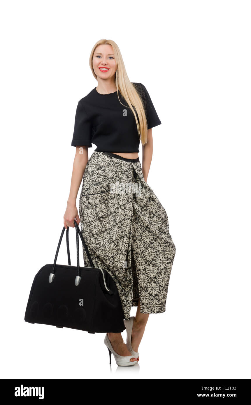 Pretty woman in long skirt isolated on white Stock Photo - Alamy