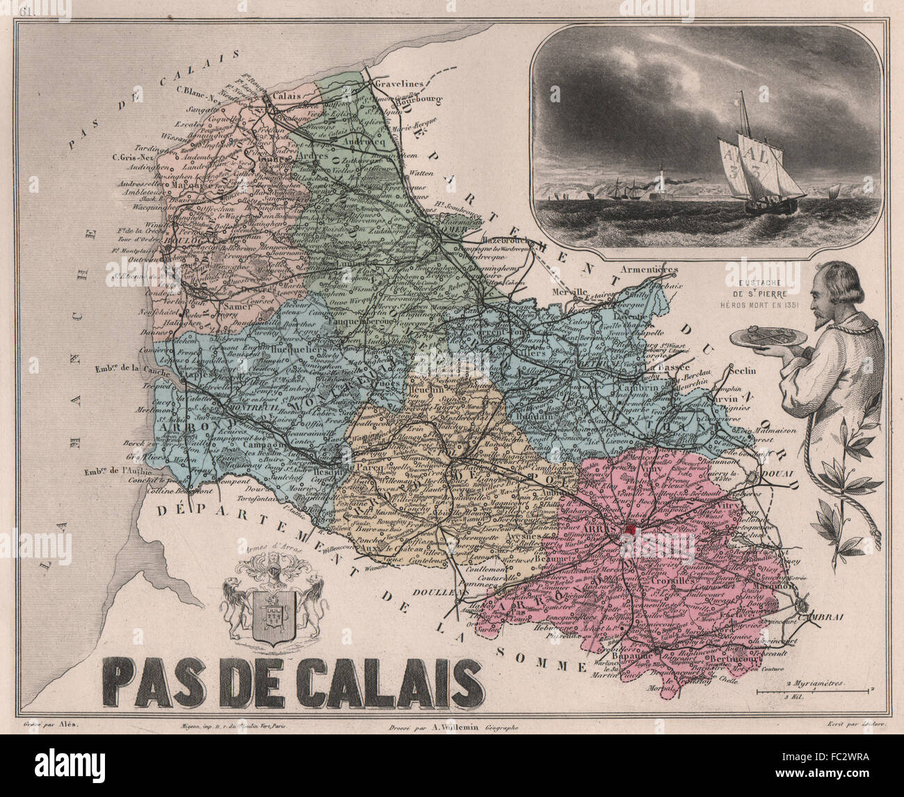 PAS-DE-CALAIS. Département. de St Pierre. VUILLEMIN, 1879 antique map ...
