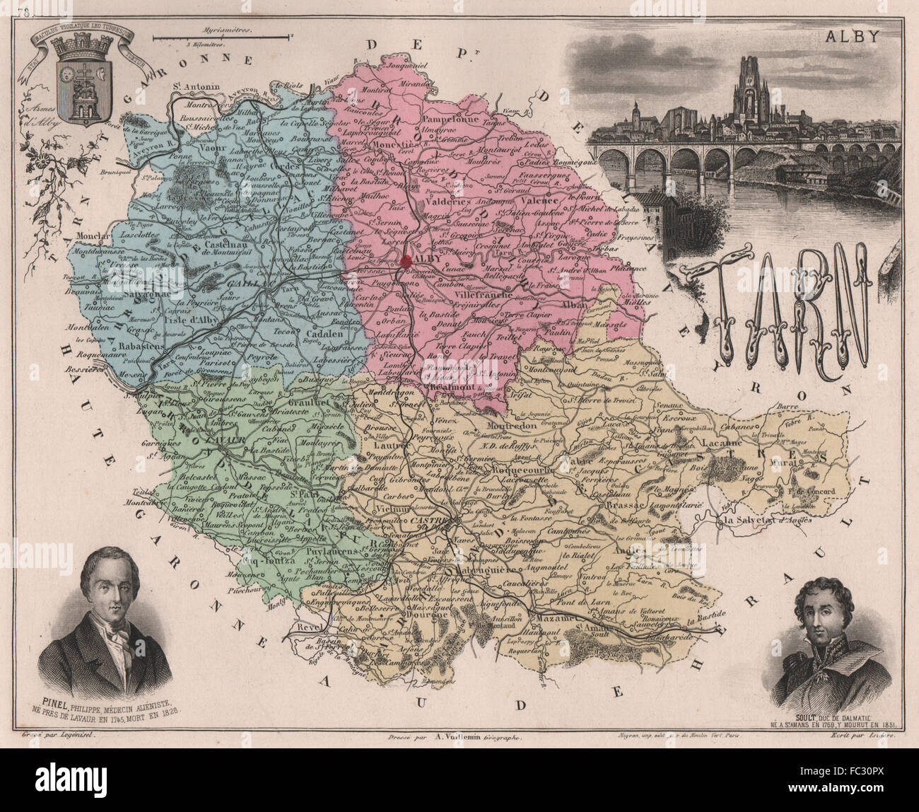 TARN. Département. Albi. Pinel. Soult. VUILLEMIN, 1879 antique map Stock Photo