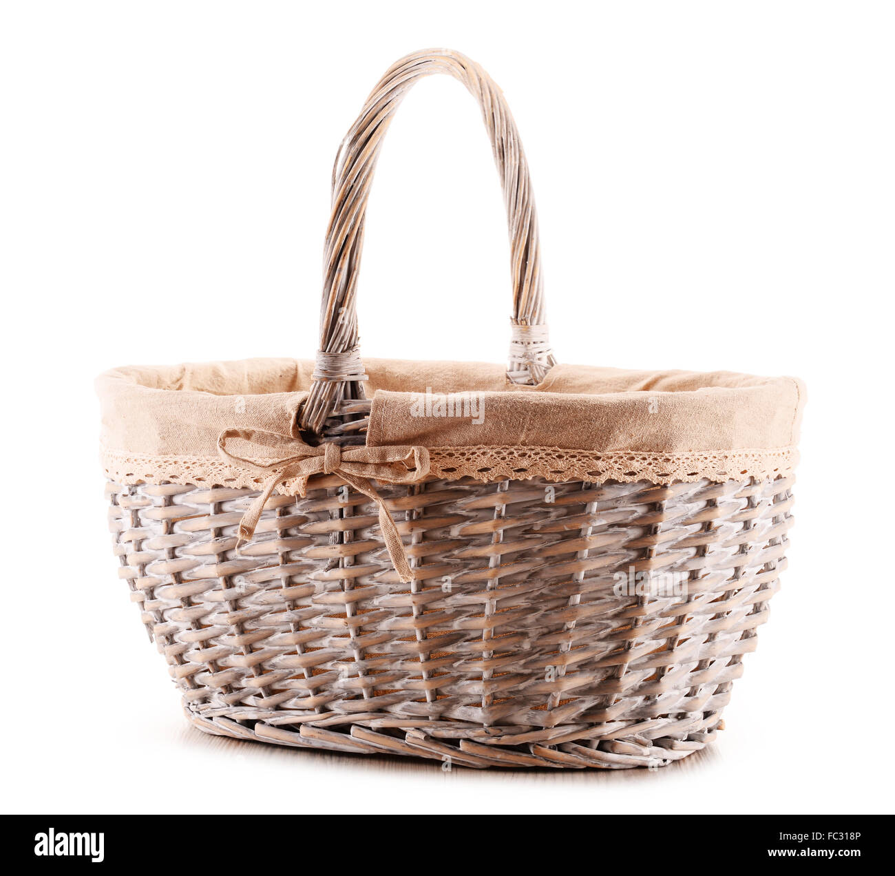 Empty wicker basket isolated on white background Stock Photo - Alamy
