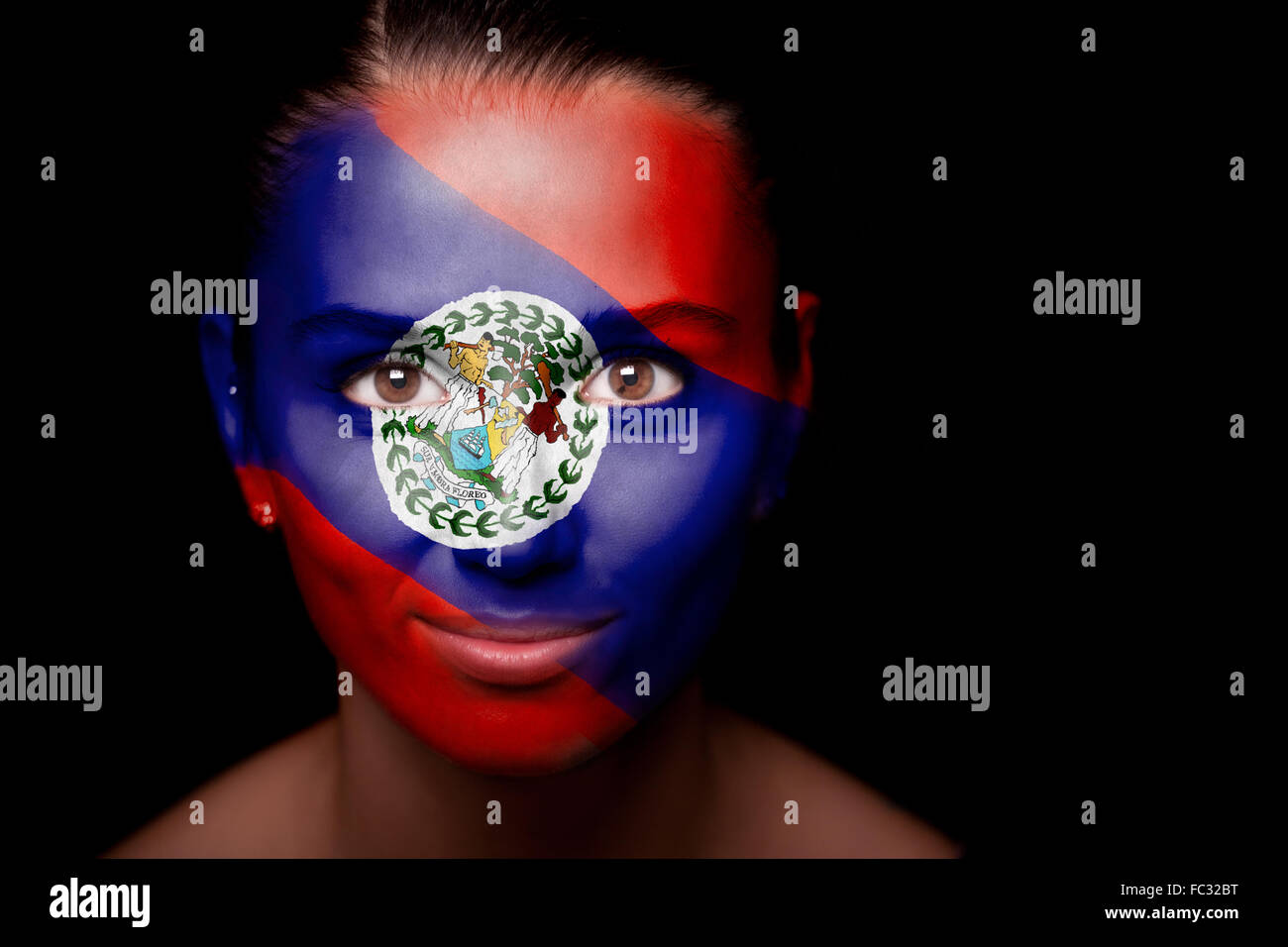 woman with the flag of the Belize Stock Photo Alamy