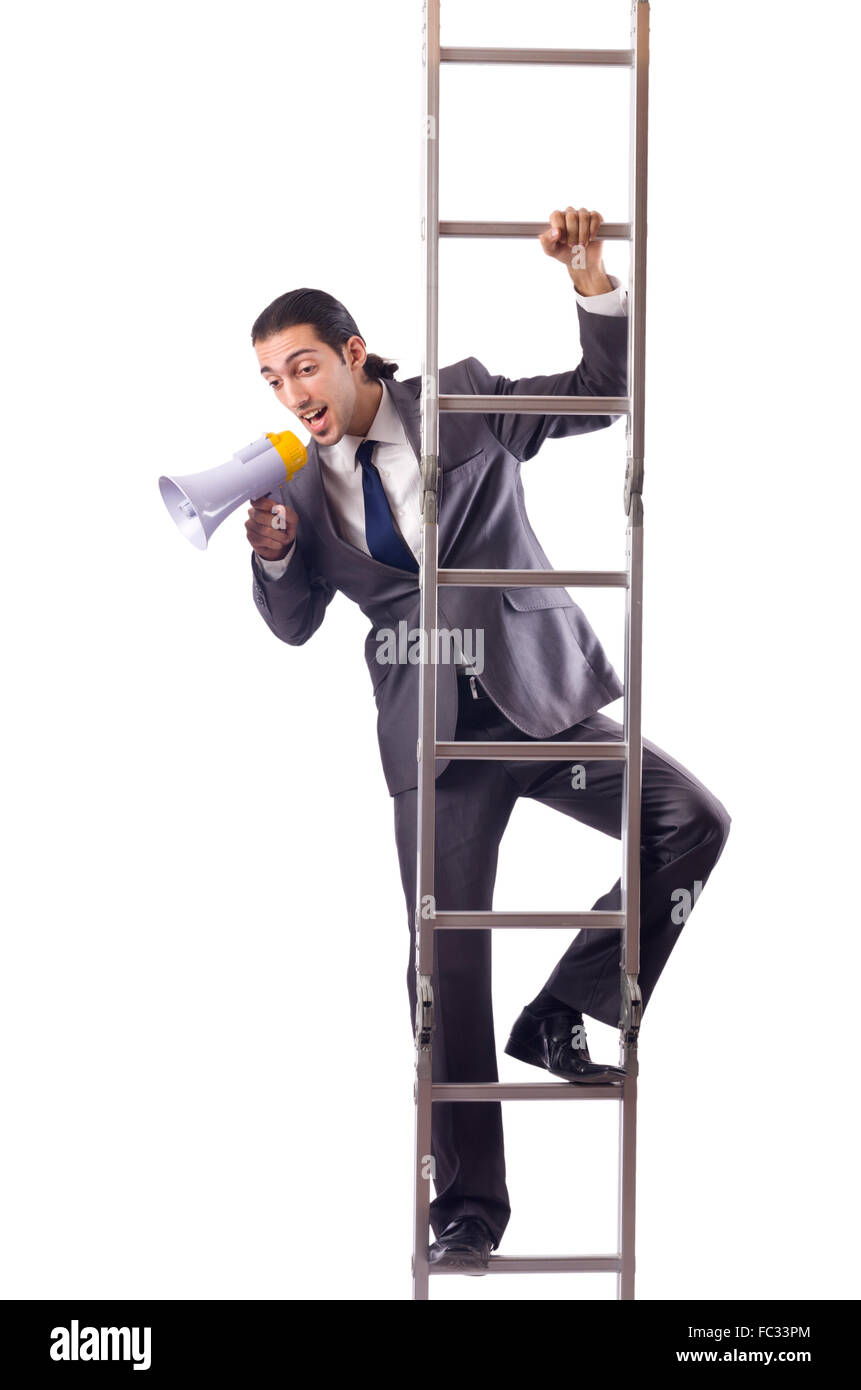 Man on ladder with megaphone hi-res stock photography and images - Alamy