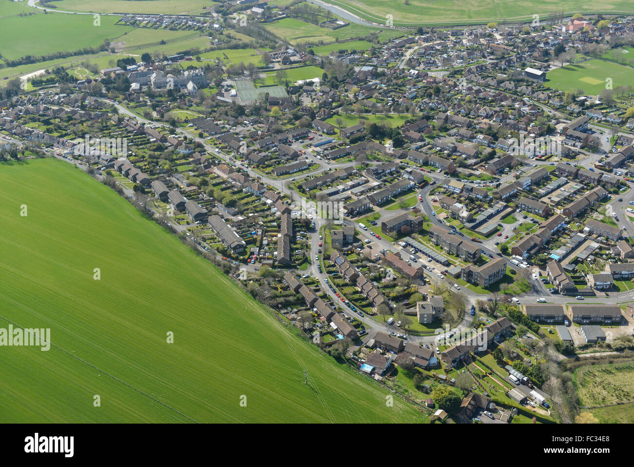 An aerial view of the West Sussex village of Upper Beeding Stock Photo