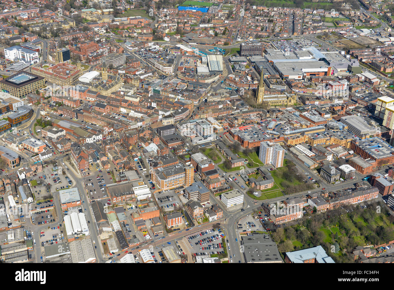 An aerial view of the city centre of Wakefield, West Yorkshire Stock Photo