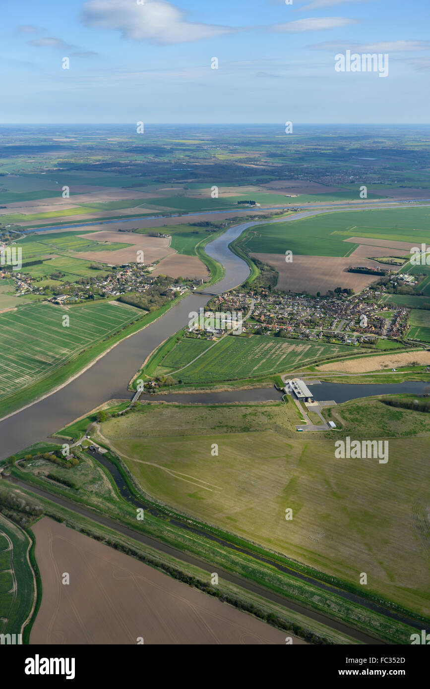 An aerial view of the Norfolk village of Wiggenhall St Germans and surrounding countryside Stock Photo