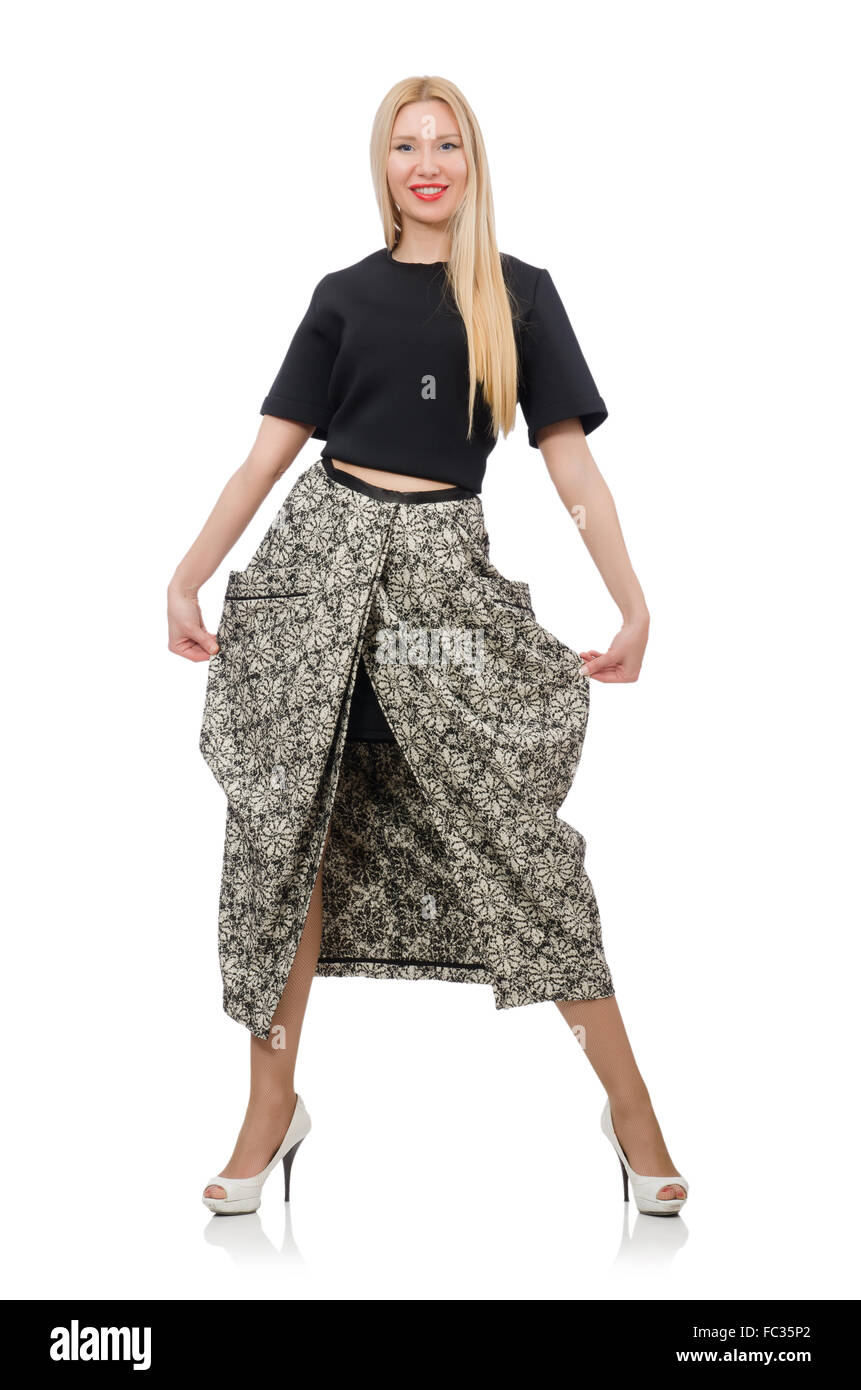 Pretty woman in long skirt isolated on white Stock Photo - Alamy