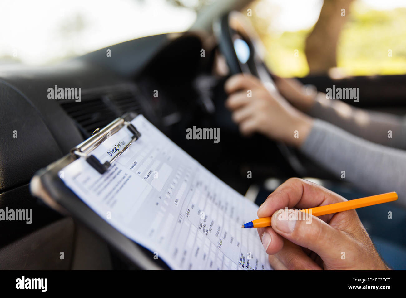 student driver taking driving test Stock Photo