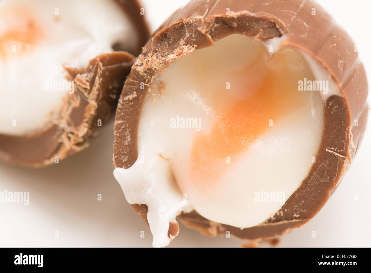 The inside of a Cadbury Creme Egg Stock Photo