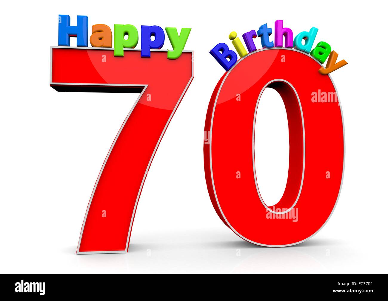 Die Zahl 70 mit Happy Birthday darauf Stock Photo