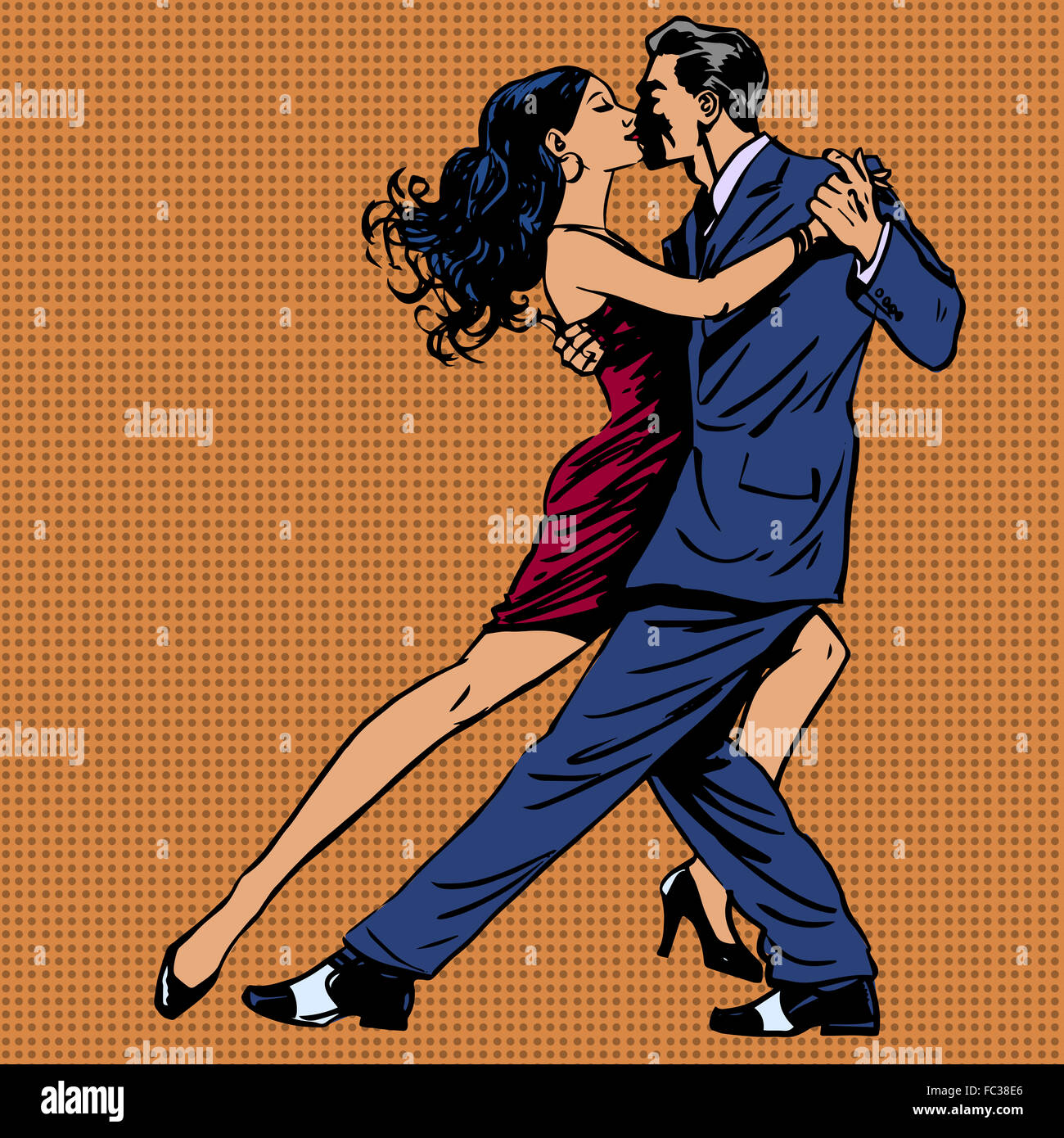 man and woman kiss dance tango pop art Stock Photo - Alamy