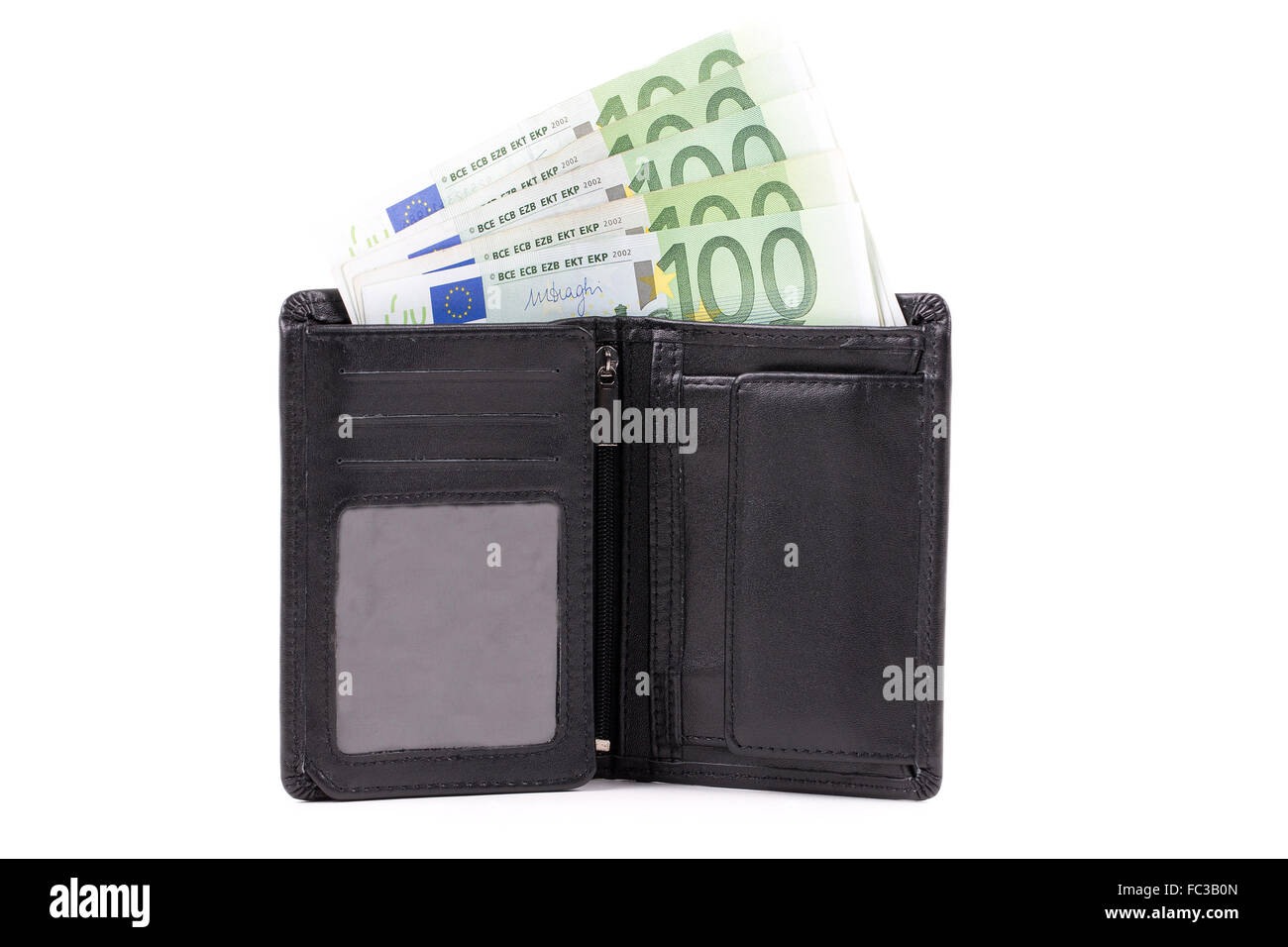 Wallet with European money on a white background Stock Photo