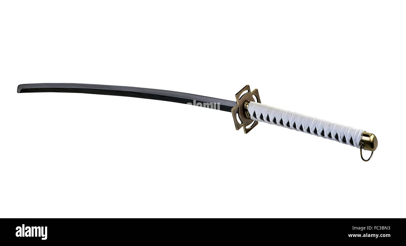 Japanese katana on clear white background, with clipping path Stock Photo
