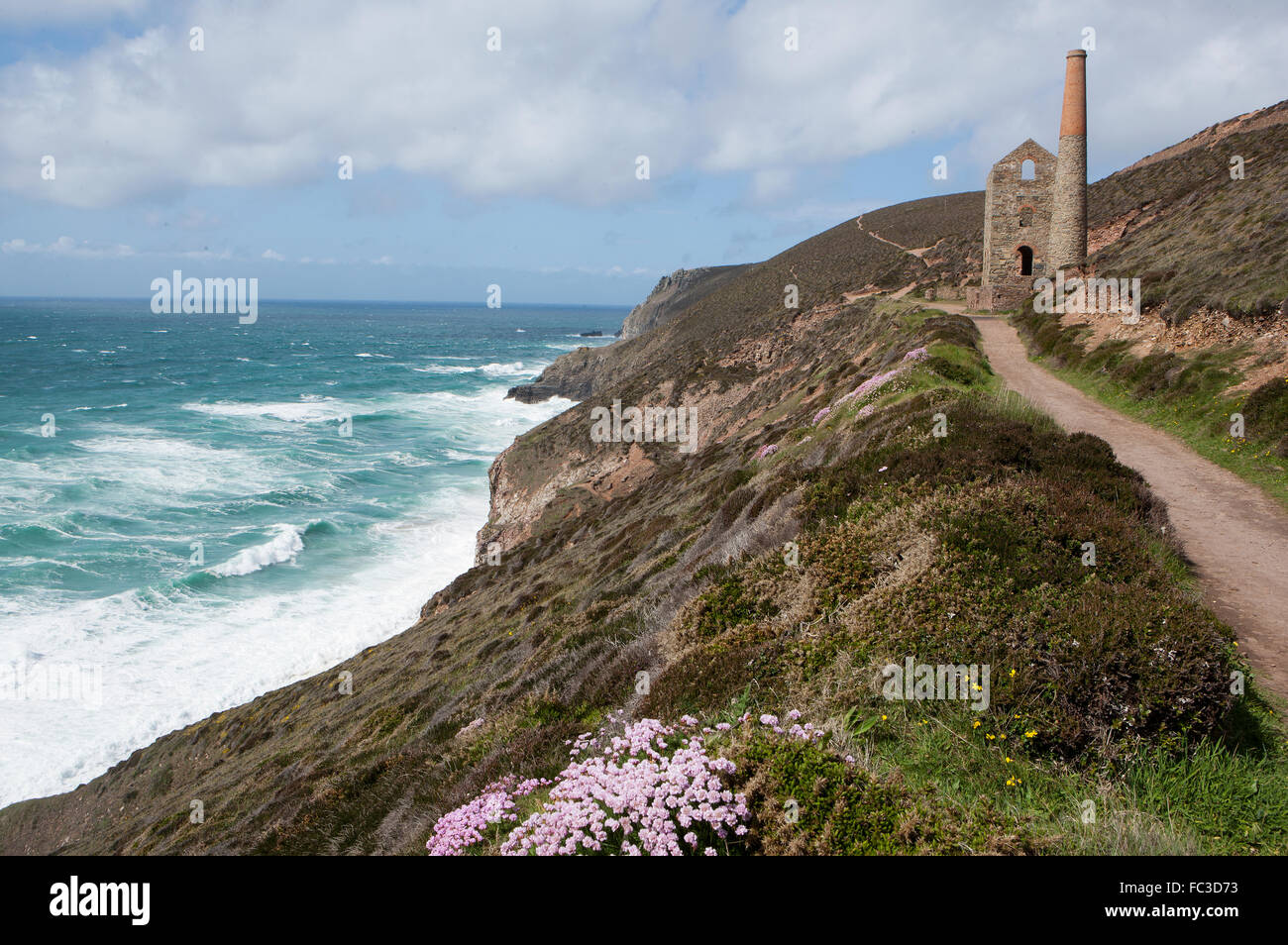 The Towanroath engine house at Wheal Coates between St Agnes and Porthtowan on the North Coast in Cornwall used in TV,s Poldark Stock Photo