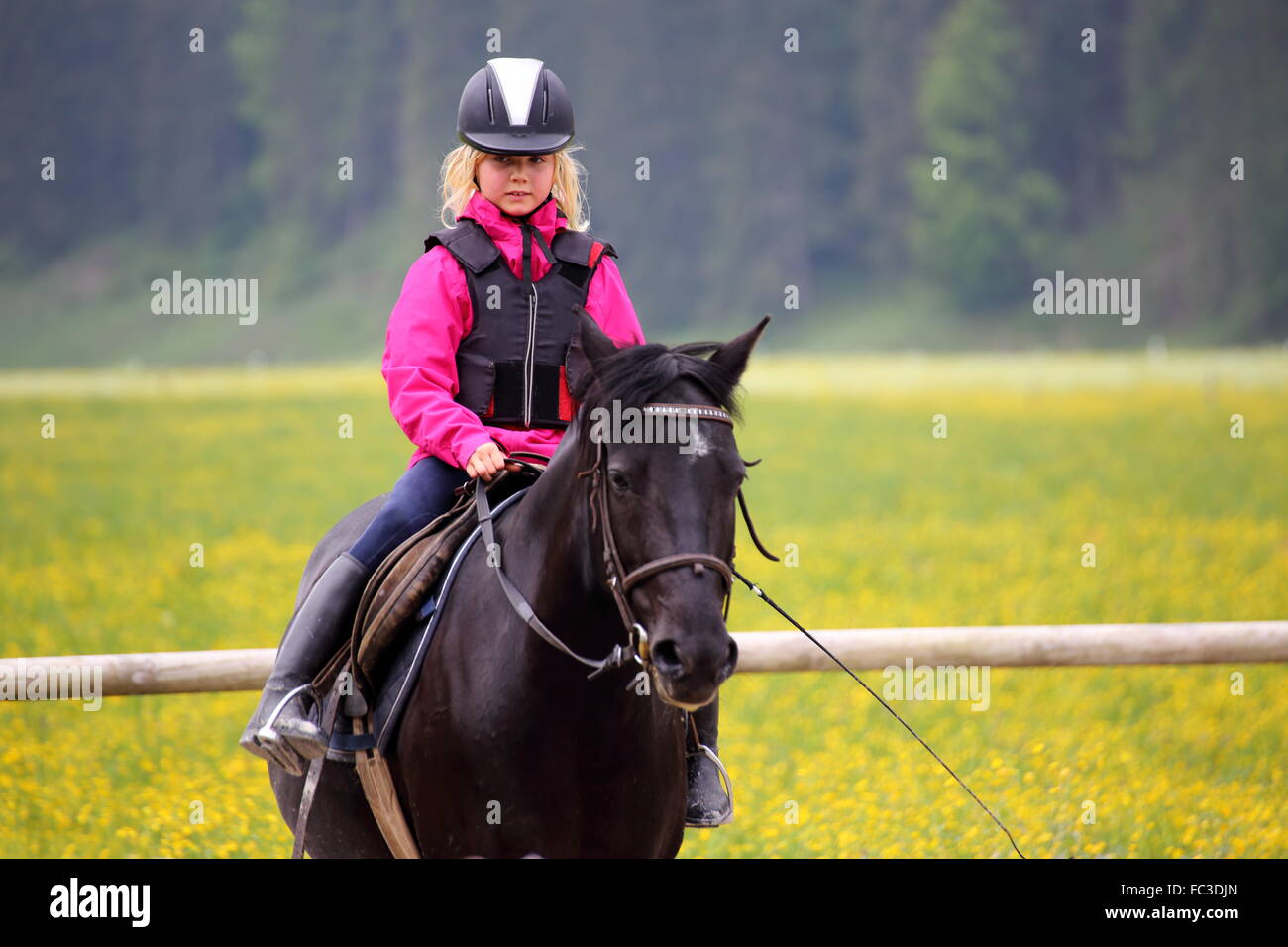 young girl on horse back Stock Photo