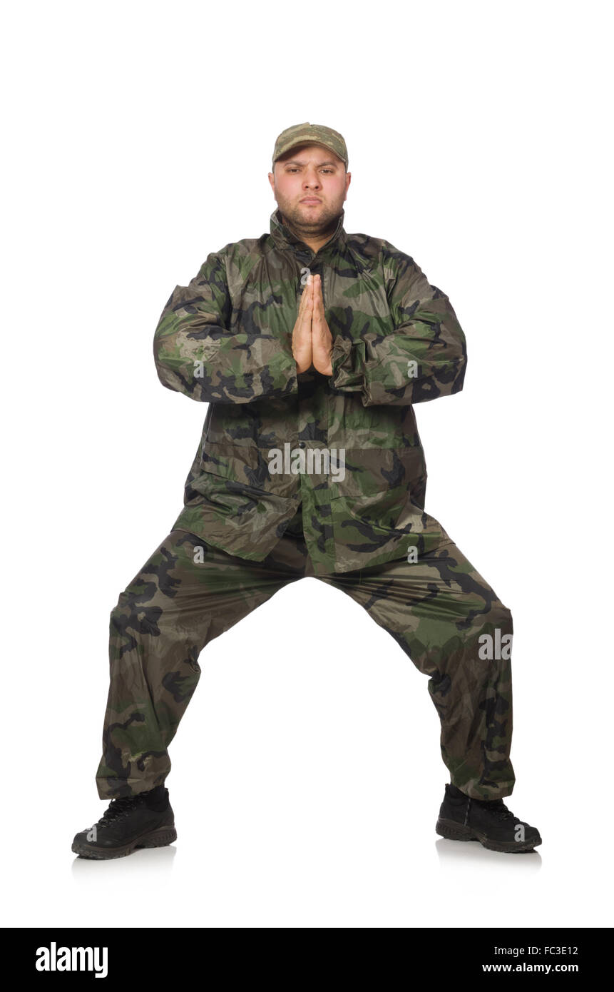 Young man in soldier uniform isolated on white Stock Photo Alamy