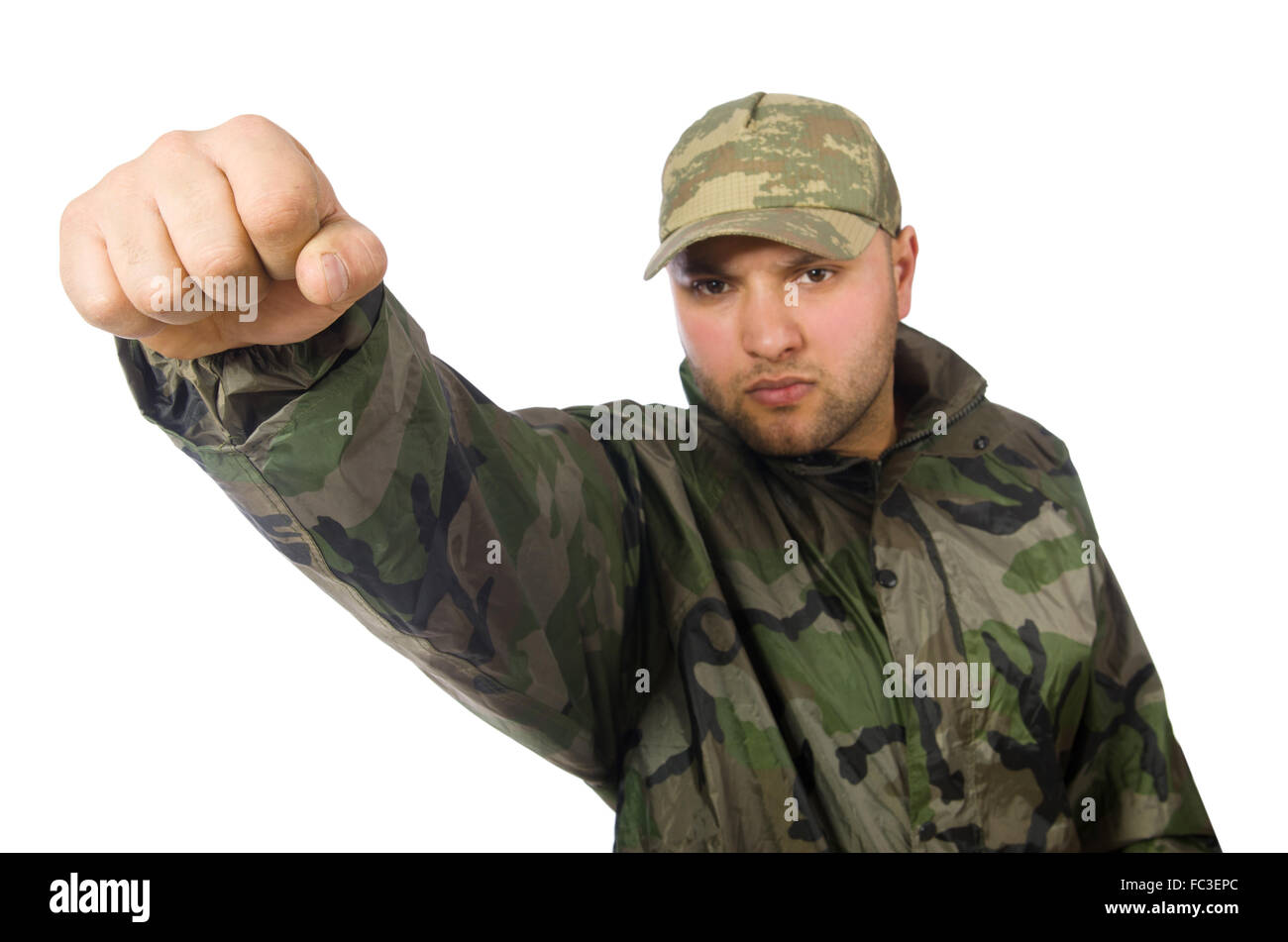 Young man in soldier uniform isolated on white Stock Photo Alamy