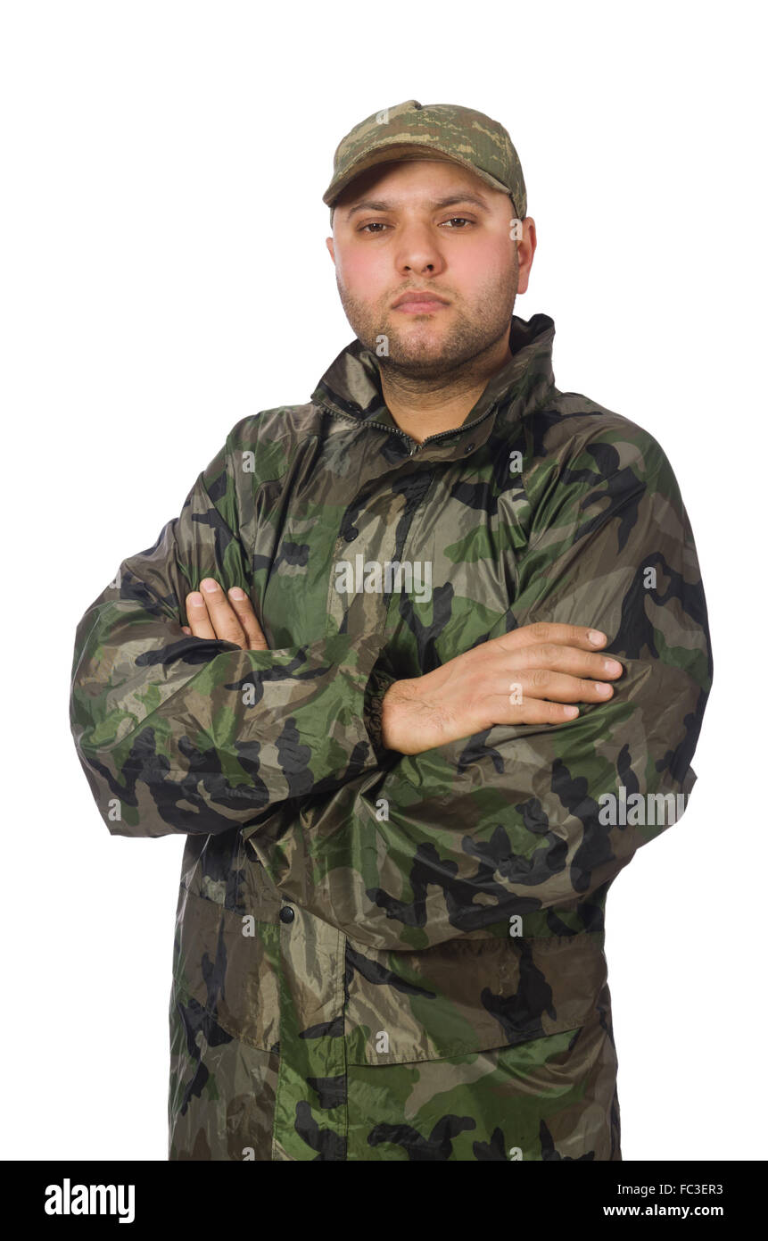 Young man in soldier uniform isolated on white Stock Photo Alamy