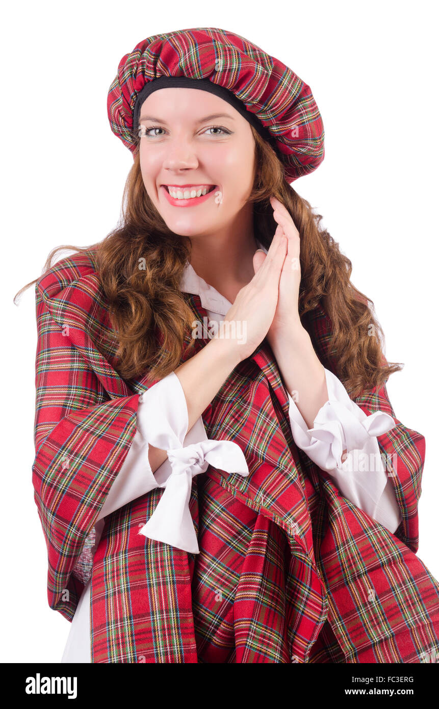 Pretty girl in plaid red clothing isolated on white Stock Photo Alamy