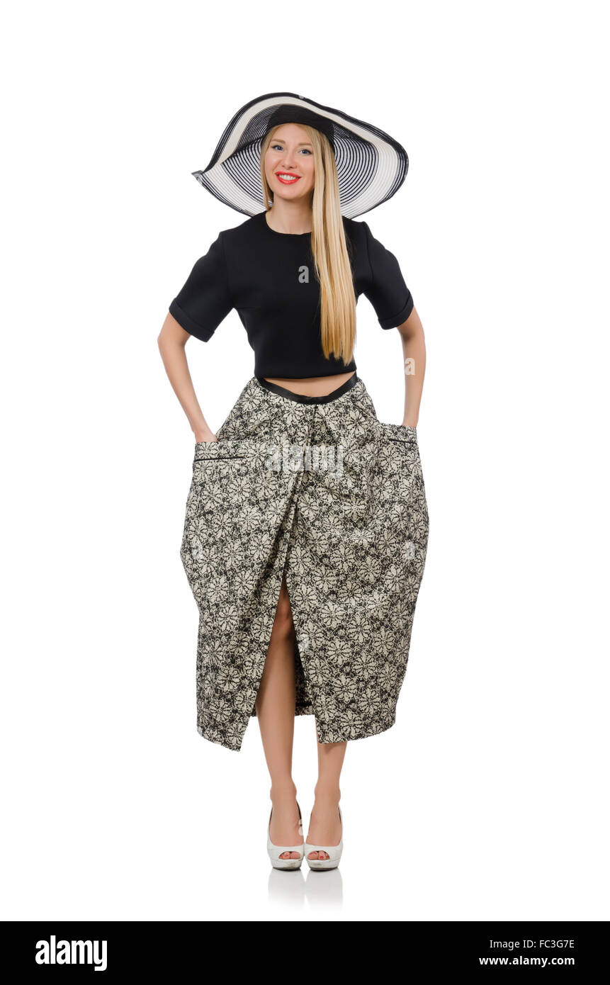 Pretty woman in long skirt isolated on white Stock Photo - Alamy