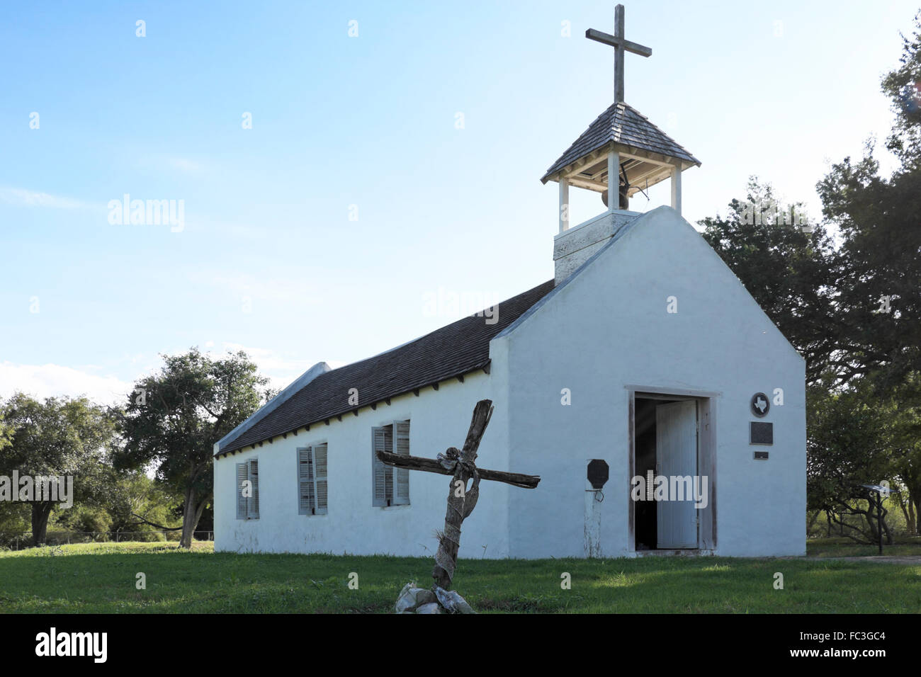 Cemetery cross on the grounds of La Lomita Mission in Mission, Texas, US Stock Photo