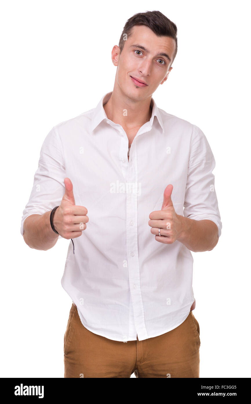 Portrait of a energetic young business man with thumbs up Stock Photo ...