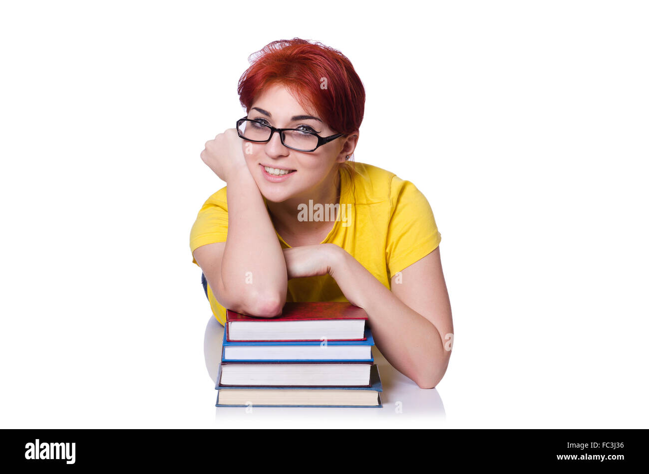 Student girl with books isolated on white Stock Photo - Alamy