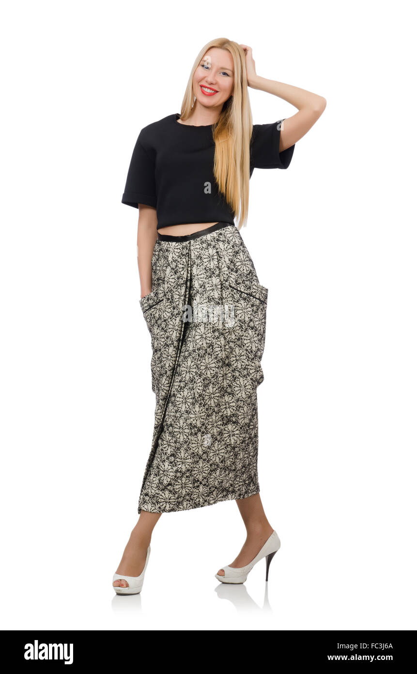 Pretty woman in long skirt isolated on white Stock Photo - Alamy
