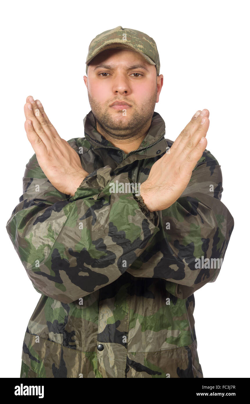 Young man in soldier uniform isolated on white Stock Photo Alamy