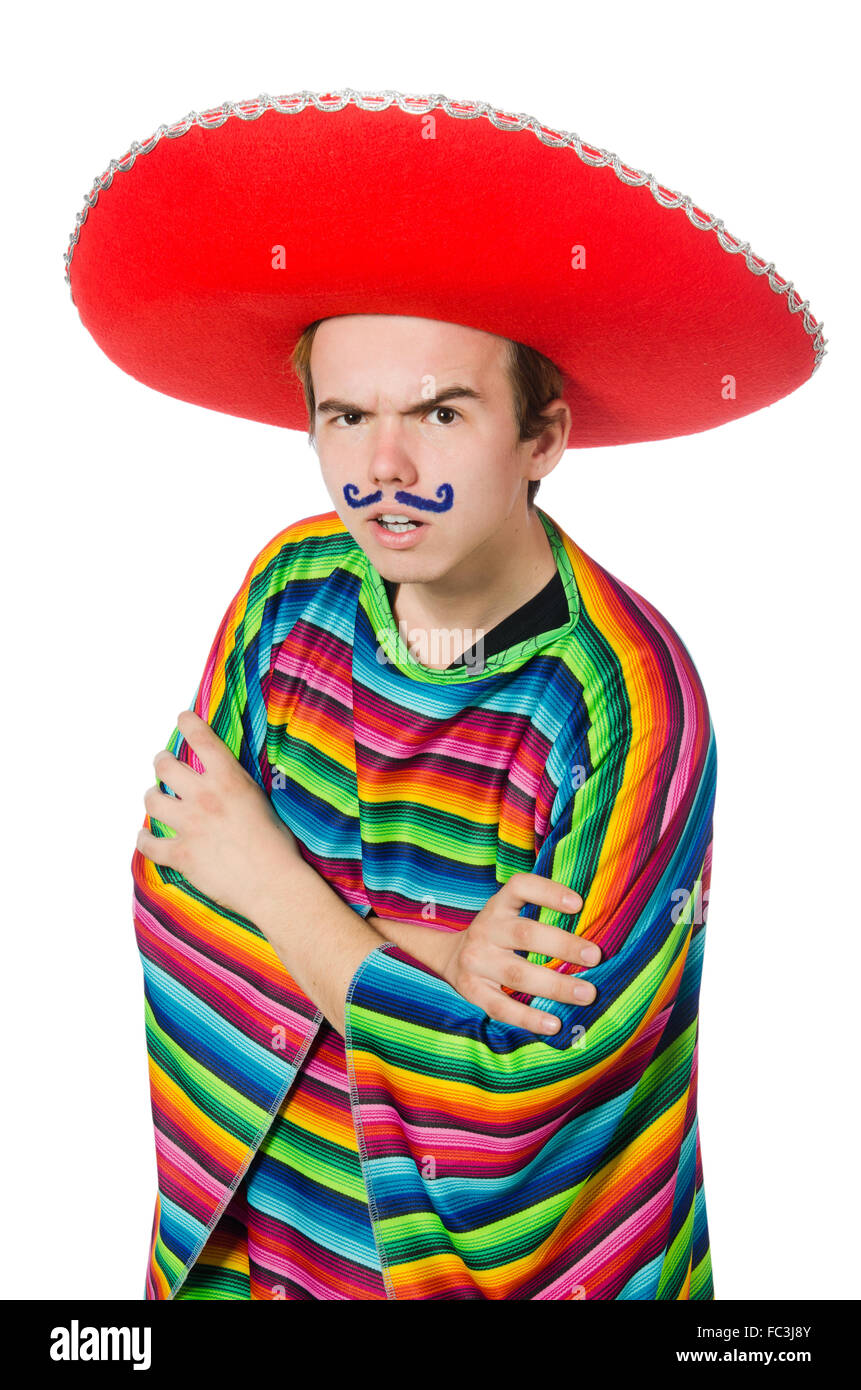 Funny young mexican with false moustache isolated on white Stock Photo ...