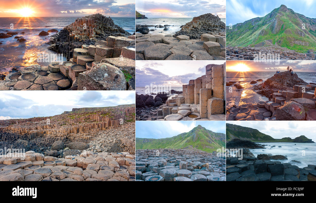 Collage of different pictures of Giants causeway in Northern Ireland ...