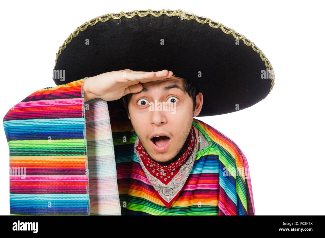 Funny mexican wearing poncho isolated on white Stock Photo Alamy