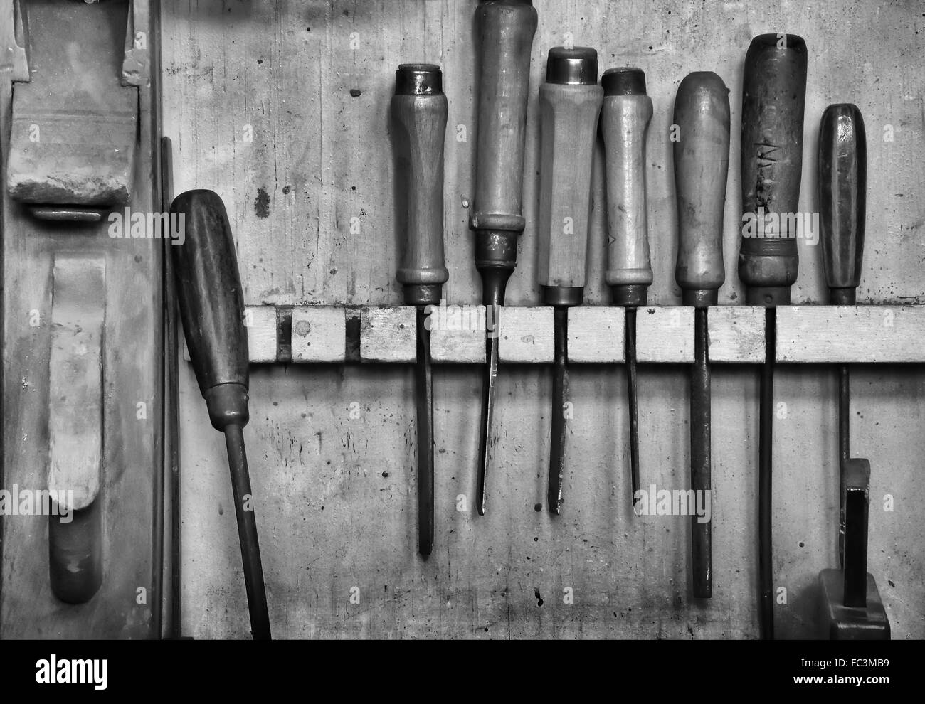 old tools in a carpenter's workshop Stock Photo