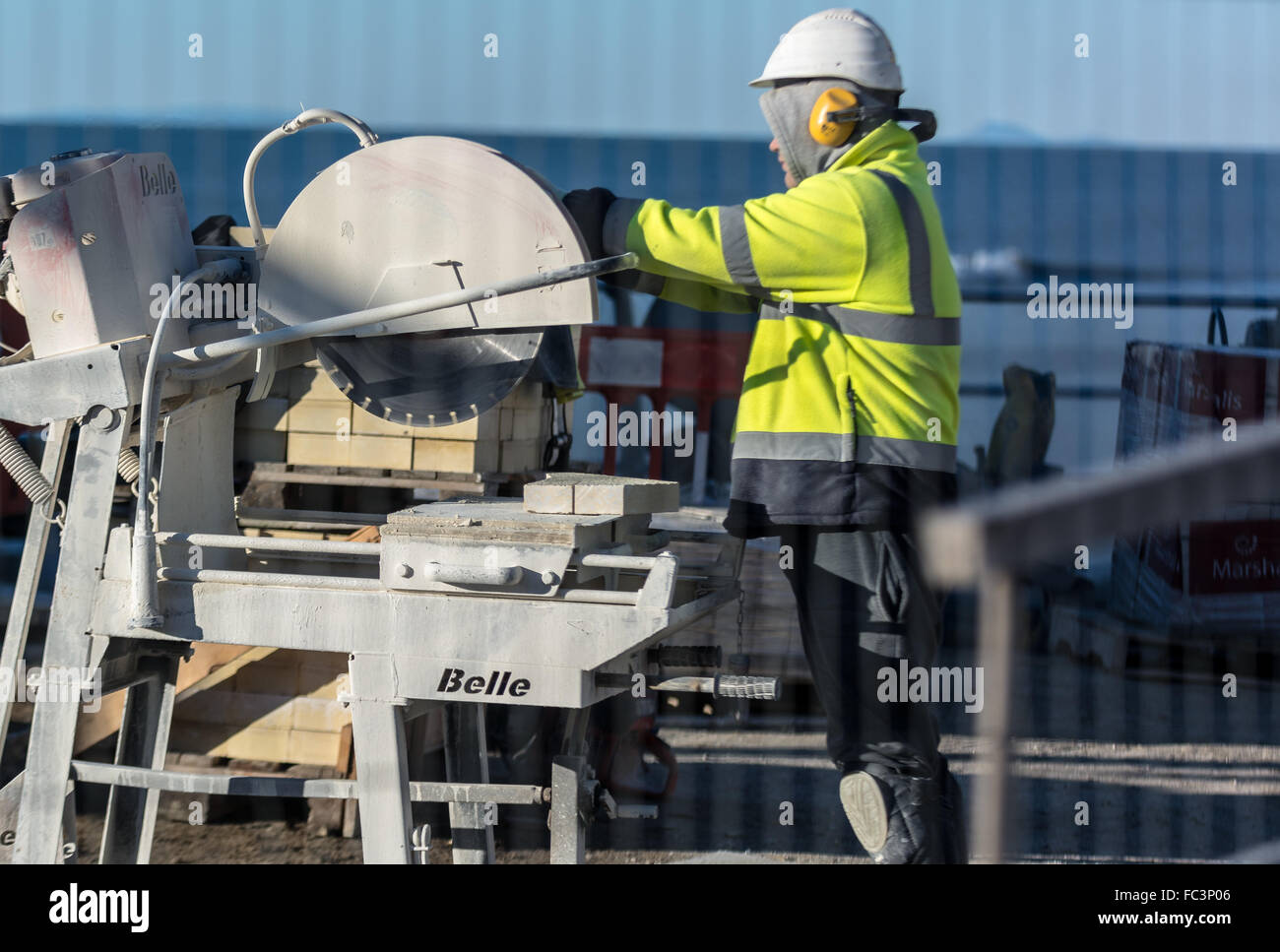 Aberystwyth, West Wales, UK. 20th January 2016. People are out and about enjoying the glorious sunshine and blue skies albeit cold. Workman catch up on the outdoor work whilst the weather holds Credit:  Trebuchet Photography / Alamy Live News Stock Photo