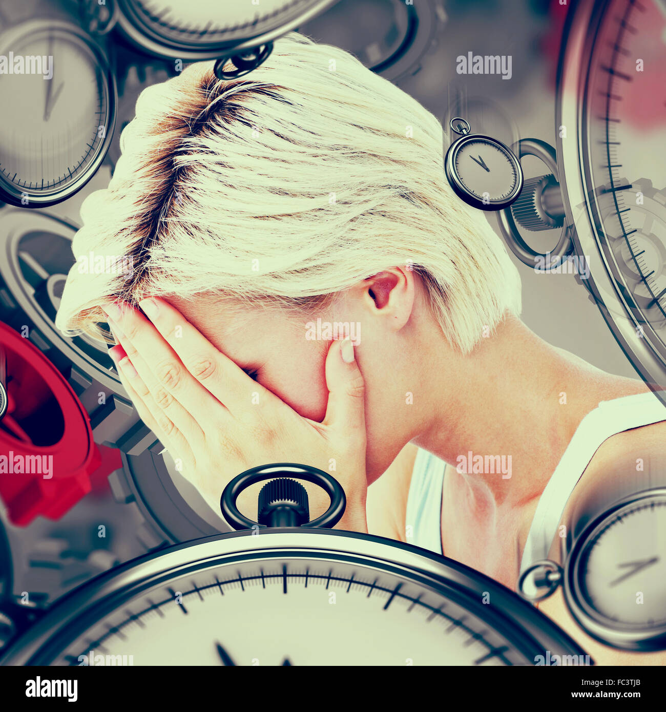 Woman head in hands sad computer hi-res stock photography and images ...