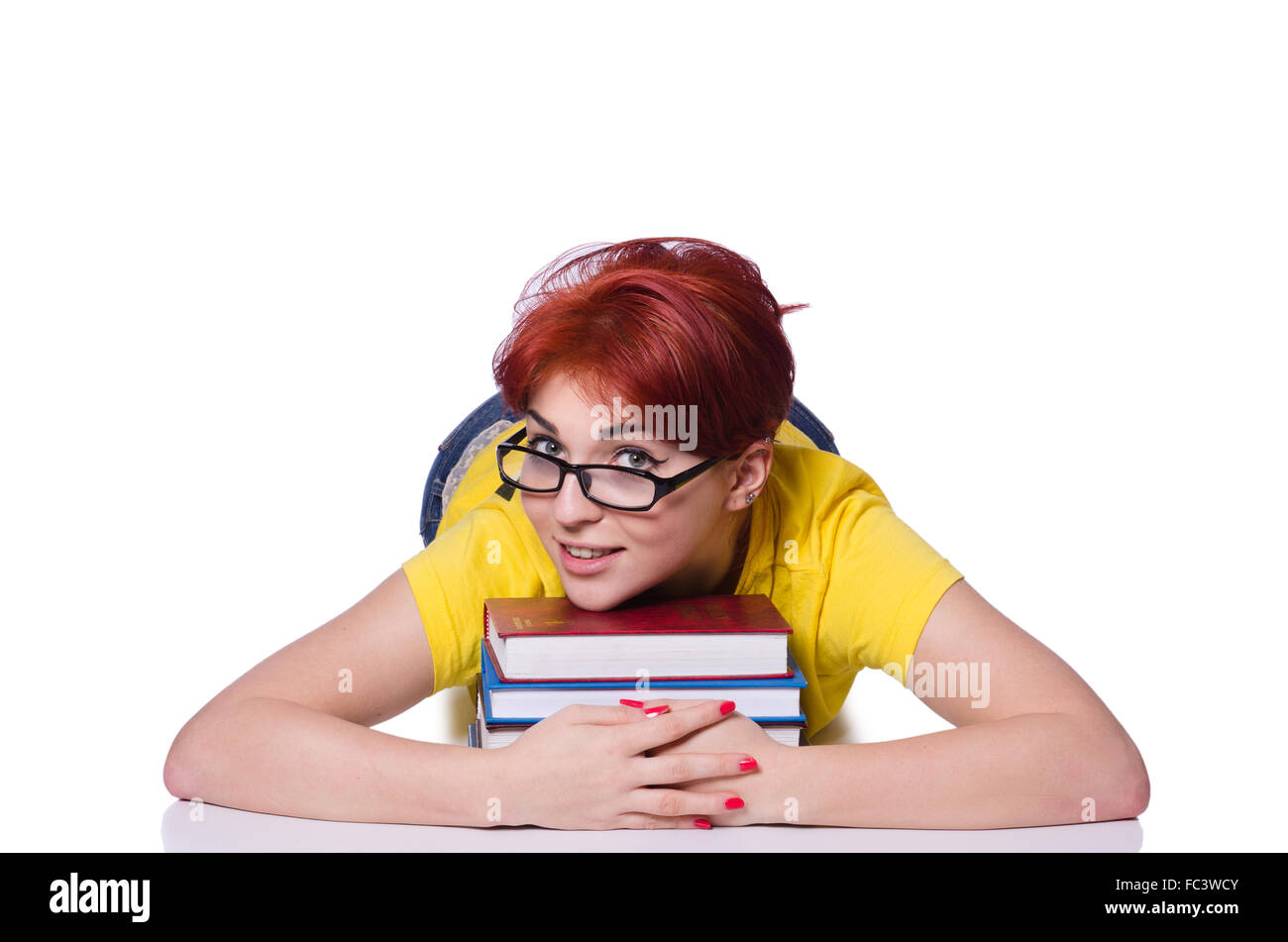 Student girl with books isolated on white Stock Photo - Alamy