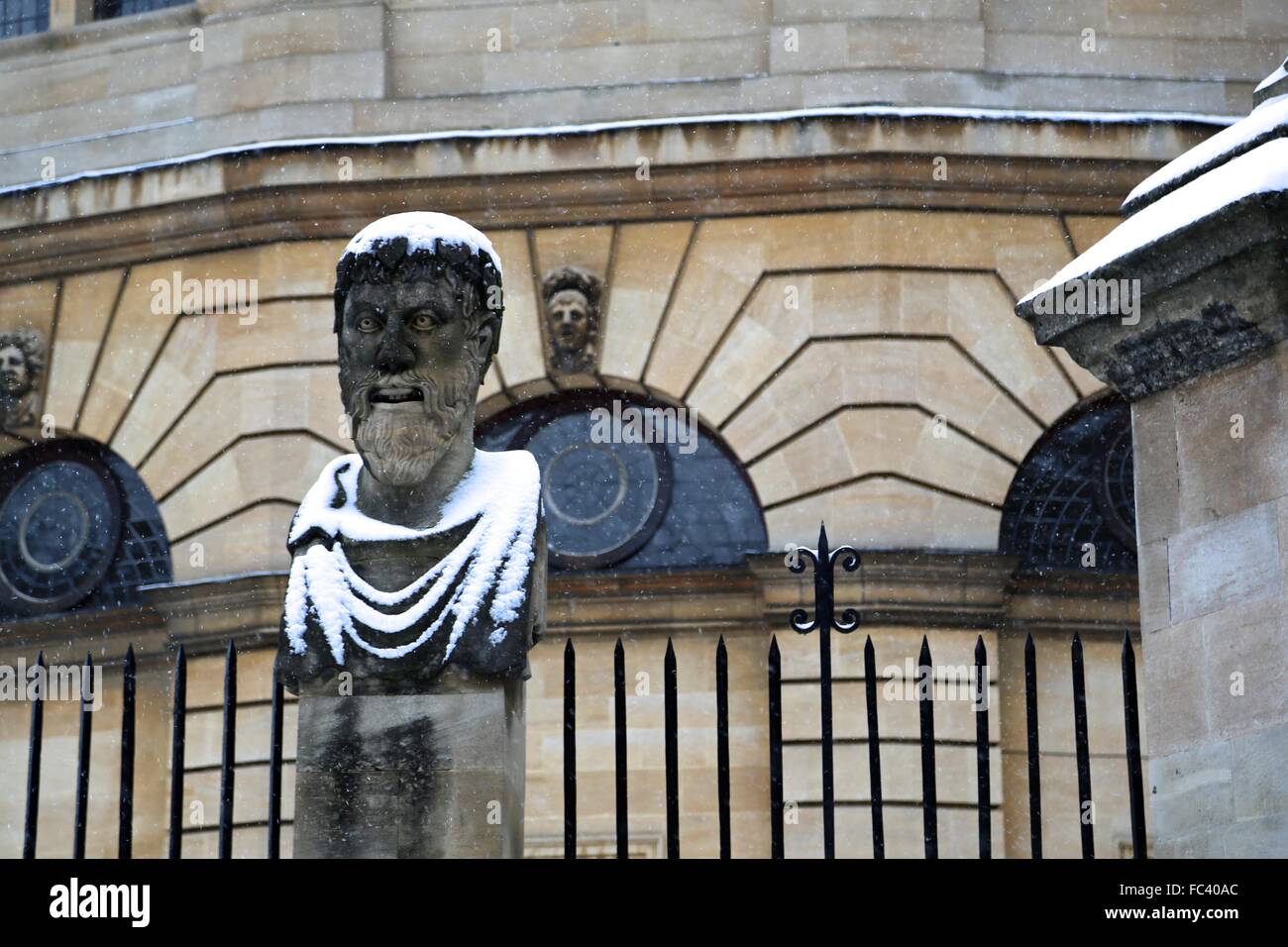 One of the Roman emperors' heads outside the Sheldonian Theatre in