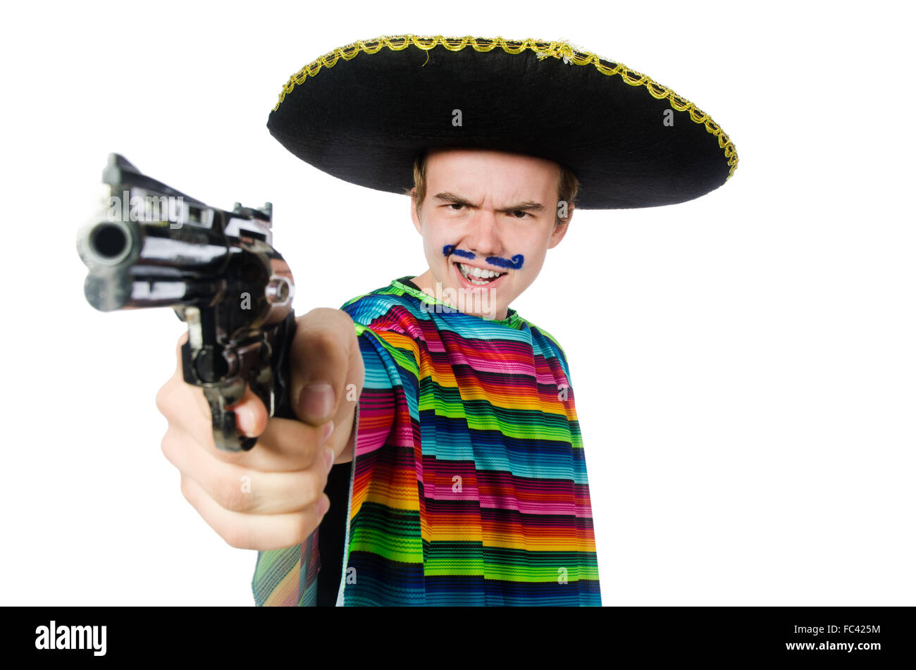 Funny young mexican with gun isolated on white Stock Photo - Alamy