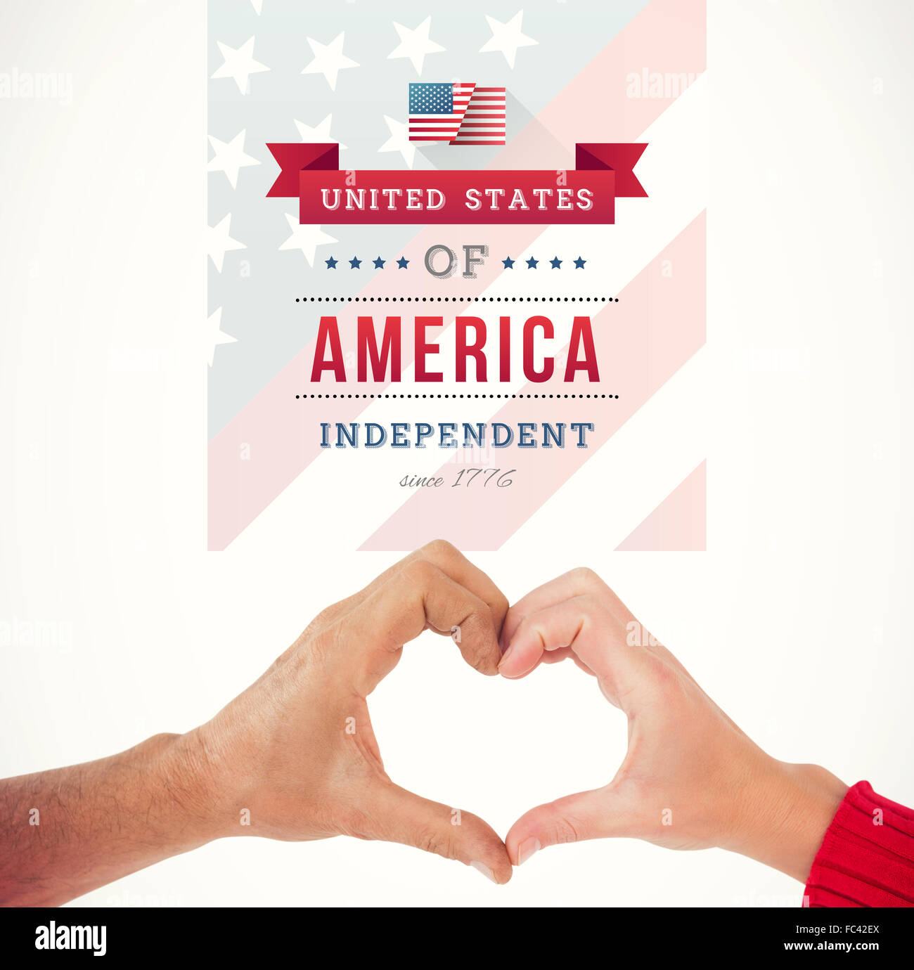 Composite image of couple making heart shape with hands Stock Photo - Alamy