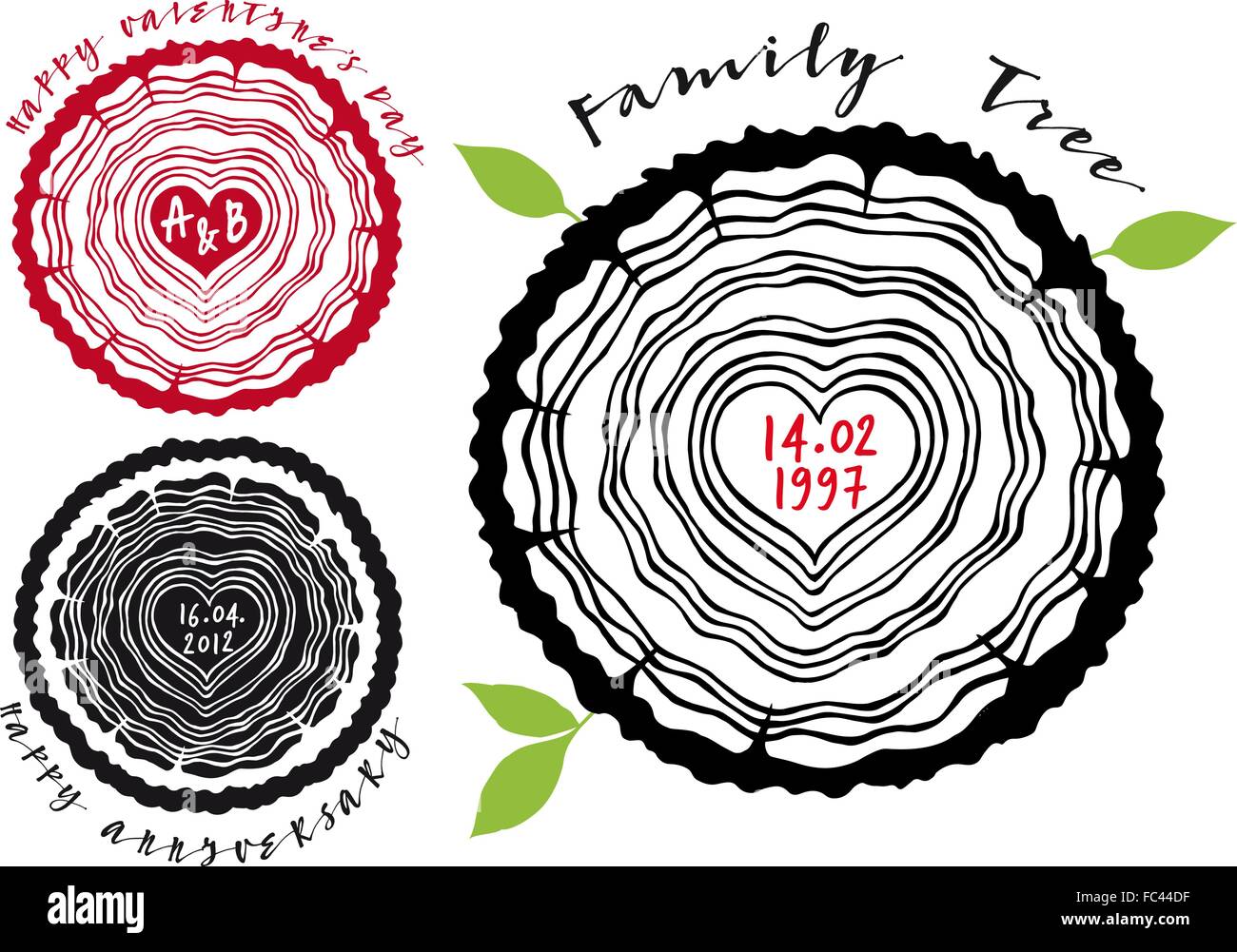 Family tree with tree rings and heart, vector illustration Stock Vector