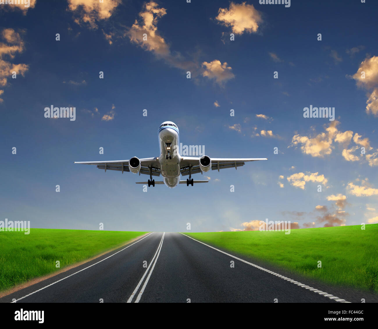 Image of plane on blue sky background Stock Photo - Alamy