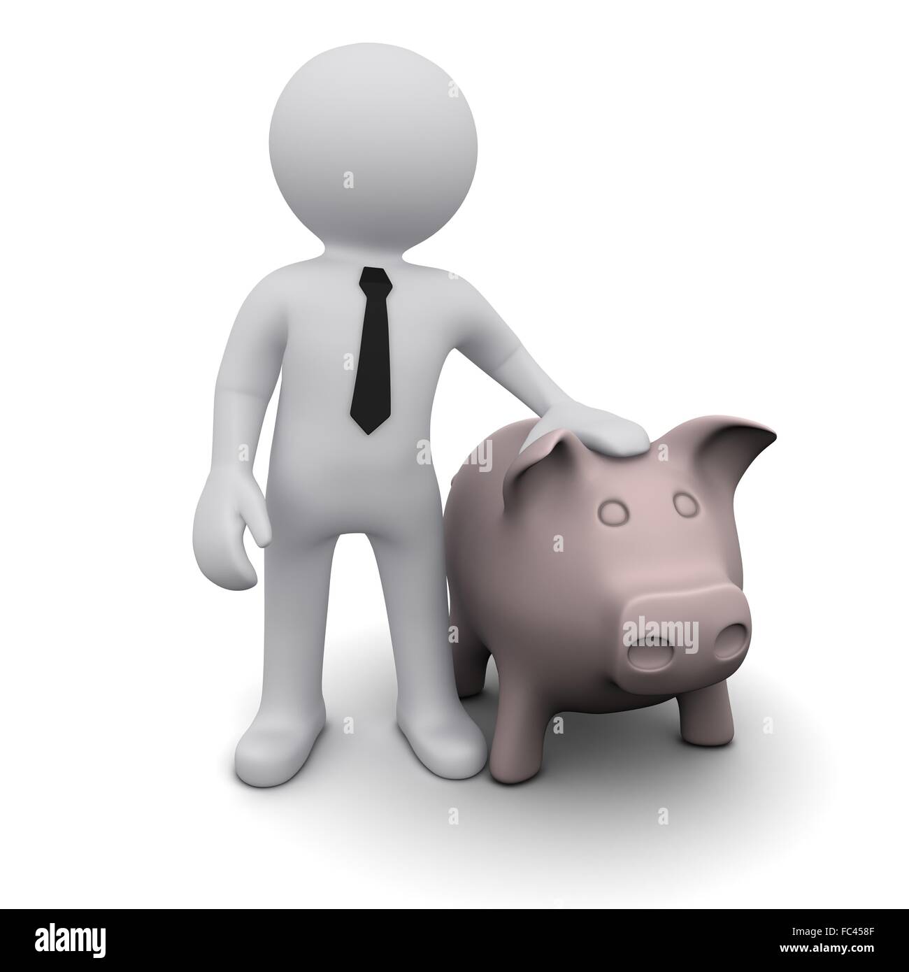 A small three-dimensional man with a pink piggy bank Stock Photo - Alamy
