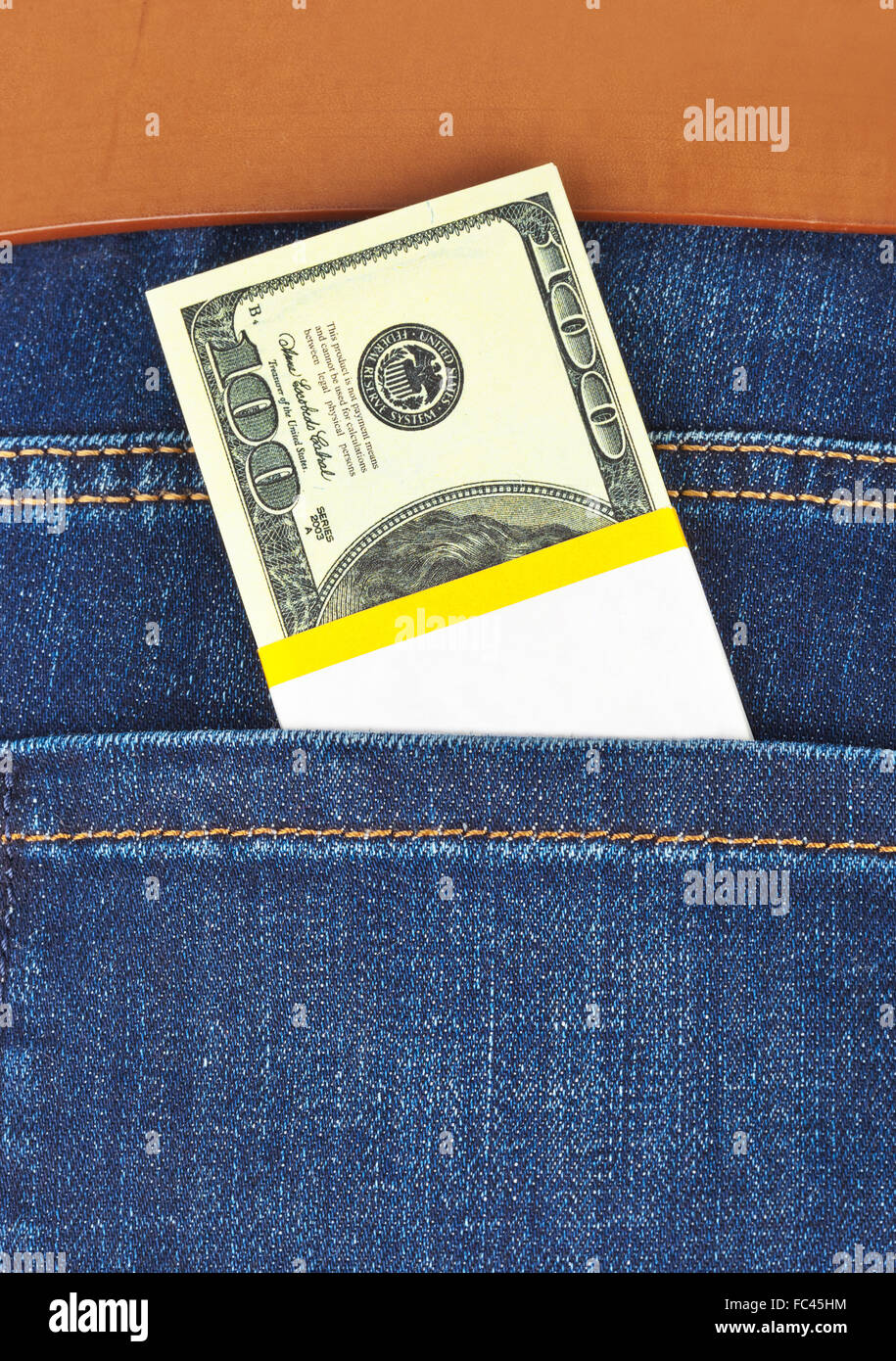 Money in jeans pocket Stock Photo Alamy