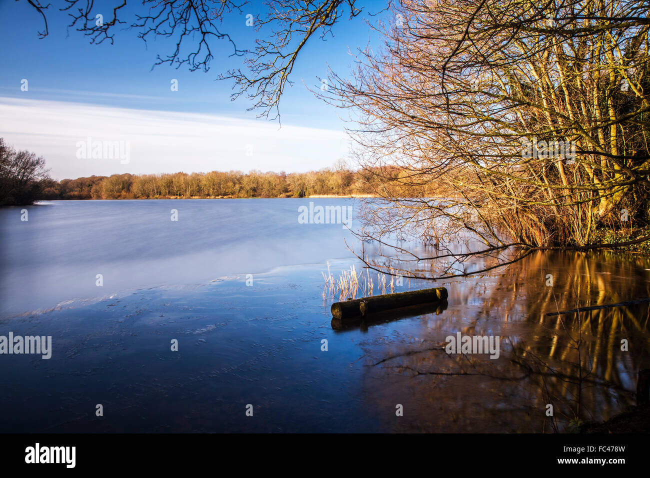 A sunny winter's day on Coate Water in Swindon. Stock Photo