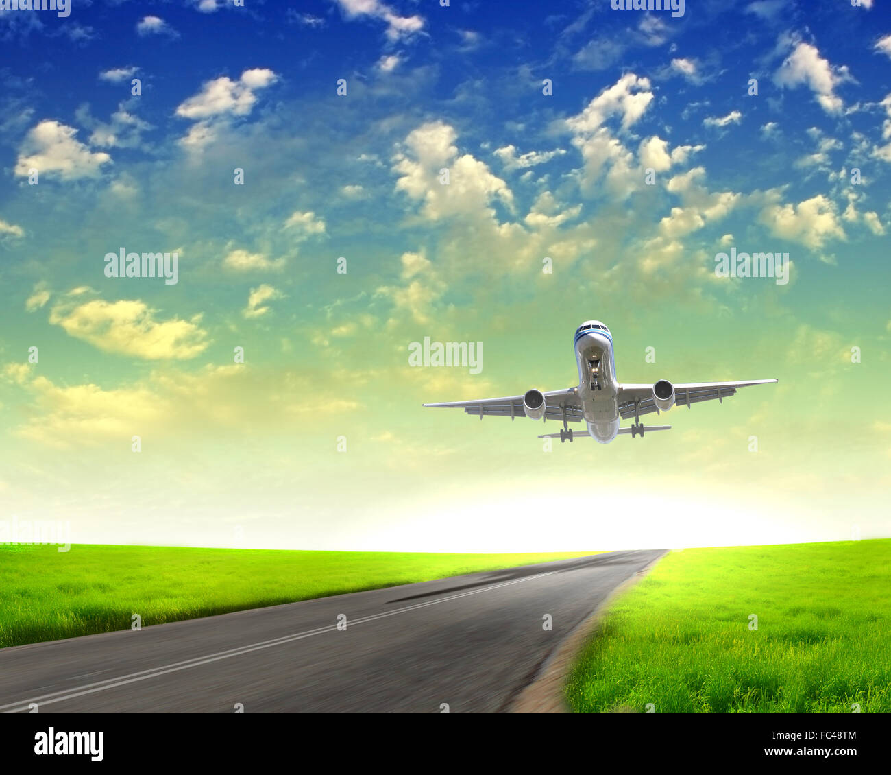 Image of a white passenger plane and blue sky with clouds Stock Photo ...
