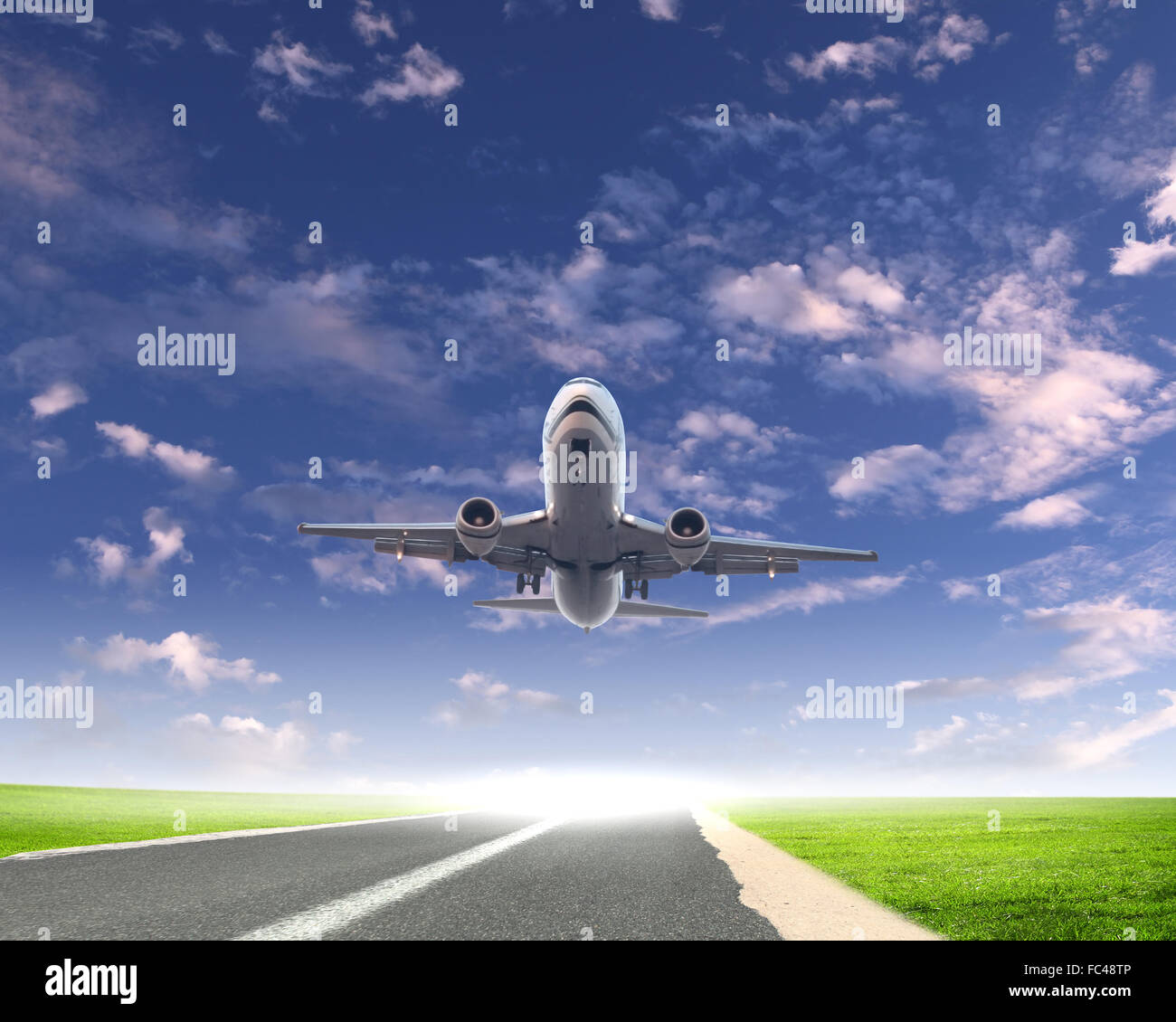 Image of a white passenger plane and blue sky with clouds Stock Photo ...