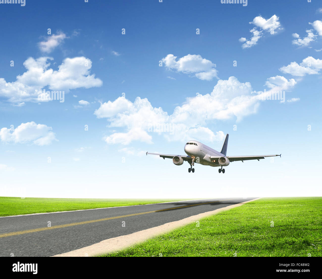 Image of a white passenger plane and blue sky with clouds Stock Photo ...