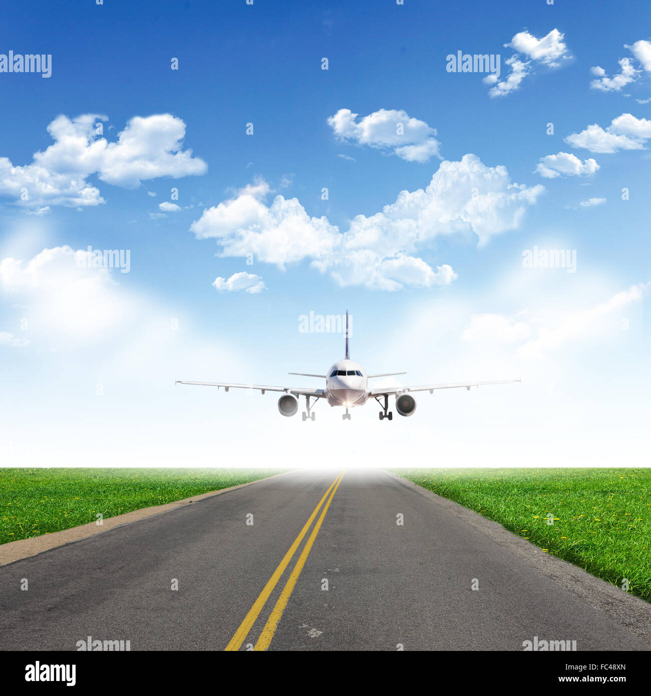 Image of a white passenger plane and blue sky with clouds Stock Photo ...