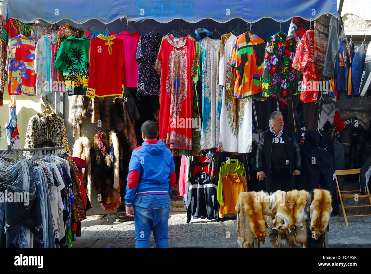 Ercolano, Campania, Italy. The Market of Resina is the most famous markets  of second-hand clothes and military surplus southern Italy Stock Photo -  Alamy