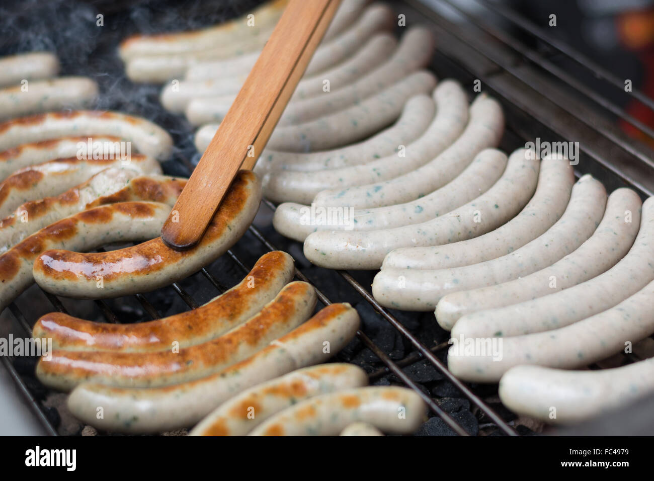 Sausages on charcoal grill Stock Photo Alamy
